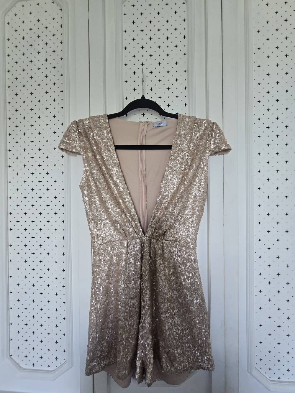 Tobi Champagne Sequin Mini Romper Dress